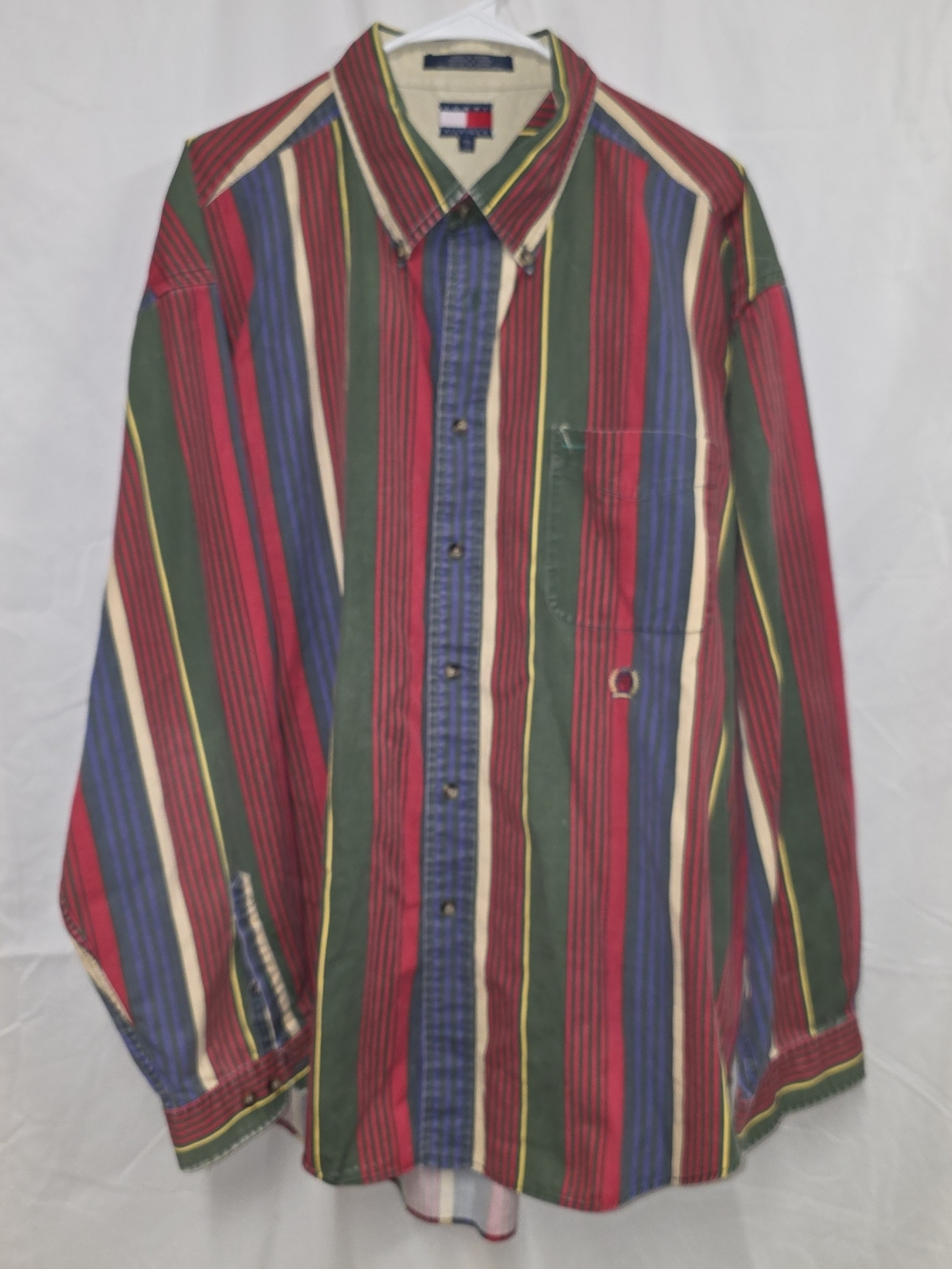 Tommy Hilfiger Red Green Blue Striped Button-Down Shirt - Men's